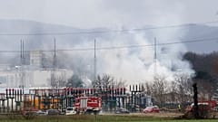 Steam rises after an explosion occurred in a gas station near Baumgarten an der March.