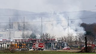 Steam rises after an explosion occurred in a gas station near Baumgarten an der March.