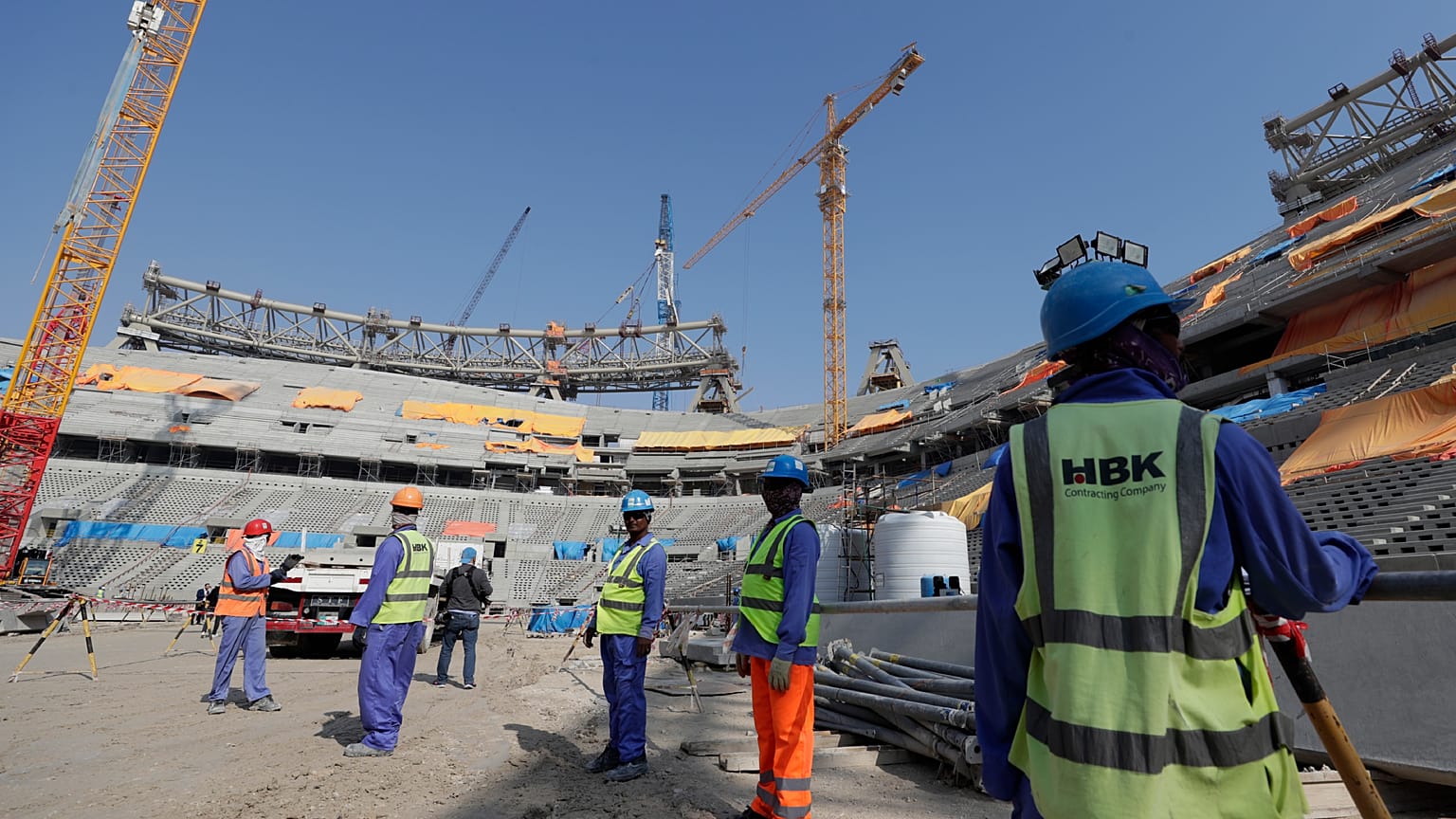 Workers pictured at the Lusail Stadium, while under construction in December 2019.