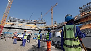 Workers pictured at the Lusail Stadium, while under construction in December 2019.