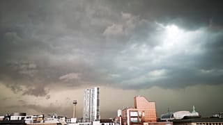 A thunderstorm moves over Duesseldorf in Germany.
