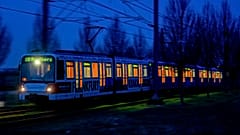 A metro train approaches a station on the outskirts of Frankfurt.