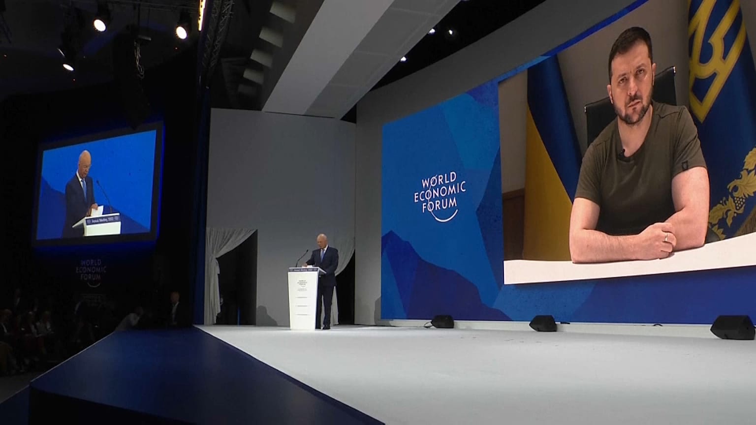 Ukraine's President Zelenskyy addresses leaders on the first day of the Davos summit