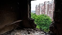 Damaged building in Kharkiv, eastern Ukraine
