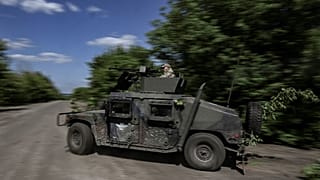 Véhicule militaire ukrainien dans le Donbass, le 23/05/2022