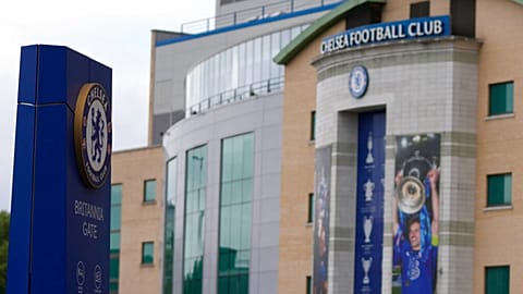 A view of the Stamford Bridge stadium prior the start of the English Premier League soccer match between Chelsea and Wolverhampton, in London, Saturday, May 7, 2022. 