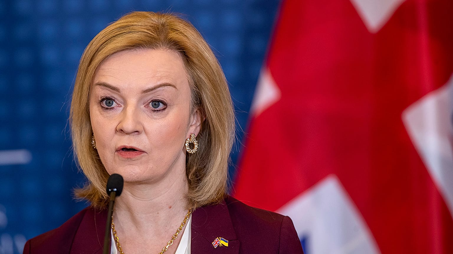 Britain's Foreign Secretary Liz Truss in Vilnius on 3 March 2022
