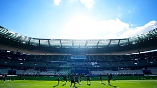 Liverpool players exercise during a training session at the Stade de France