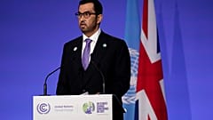 سلطان الجابر وزير الصناعة والتكنولوجيا المتقدمة الإماراتي يتحدث في مؤتمر كوب 26 في غلاسكو، اسكتلندا.
