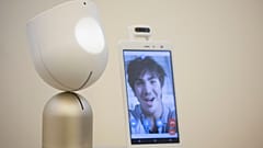 Intuition robotics' 'ElliQ' robot is seen at the company's offices in Ramat Gan, central Israel.