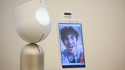 Intuition robotics' 'ElliQ' robot is seen at the company's offices in Ramat Gan, central Israel.