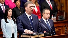 Serbia's President Aleksandar Vučić takes oath during the ceremony of his inauguration for a second term in Parliament building, in Belgrade on 31 May 2022