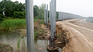 A view of a steel border wall at Evros river, near the Greek village of Poros.