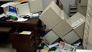 Damaged post office after an earthquake in Baoxing County in southwestern China's Sichuan Province, June 1, 2022. 