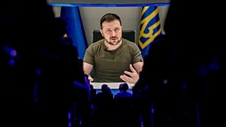 Le président ukrainien Volodymyr Zelensky lors du Forum économique mondial à Davos, en Suisse, lundi 23 mai 2022.