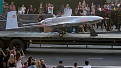 FILE - A Turkish-made Bayraktar TB2 drone is displayed during a rehearsal of a military parade dedicated to Independence Day in Kyiv, Ukraine, Aug. 20, 2021.