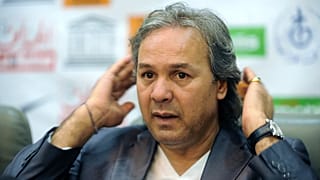 مدرب المنتخب الوطني الجزائري رابح ماجر خلال مؤتمر صحفي في الجزائر العاصمة. 2012/04/23
