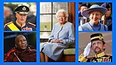 Balról jobbra: V.Harald norvég király, II.Erzsébet brit királynő, II. Margit dán királynő, III. Letsie lesothó-i király és Hassanal Bolkiah, Brunei szultánja