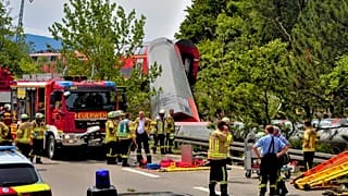 Numerous emergency and rescue forces are in action after a serious train accident in Garmisch-Partenkirchen, Germany, June 3, 2022. 