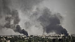 Smoke rises in the city of Severodonetsk during heavy fighting on May 30, 2022. 