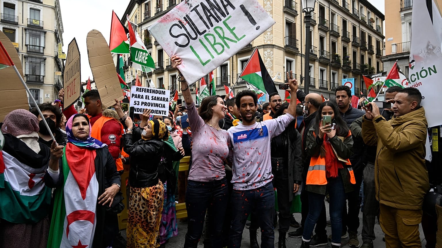 من مظاهرة في مدريد ضدّ الدعم الإسباني لخطط المغرب بخصوص الصحراء الغربية (مارس/آذار 2022) 