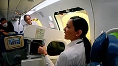 Evacuation training for airline crew. 