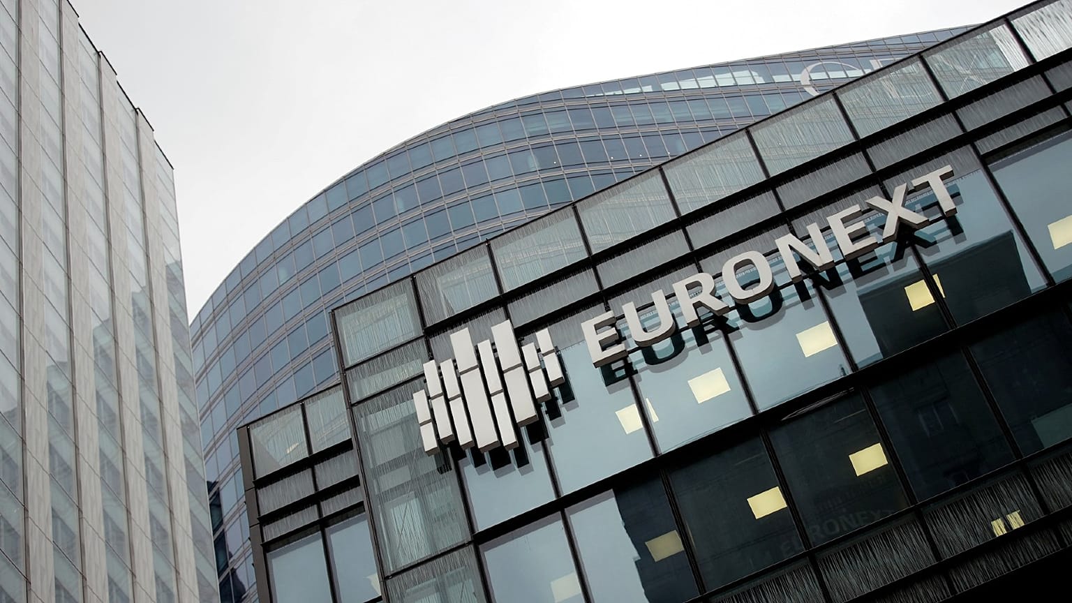 The Euronext logo is seen at the financial and business district of La Defense, amid the outbreak of the coronavirus disease (COVID-19), in Paris, France, November 10, 2020. 