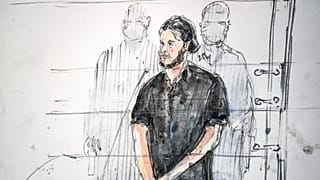 Ce croquis de l’audience du 8 septembre 2021 représente Salah Abdeslam, principale accusé du procès des attentats du 13-Novembre