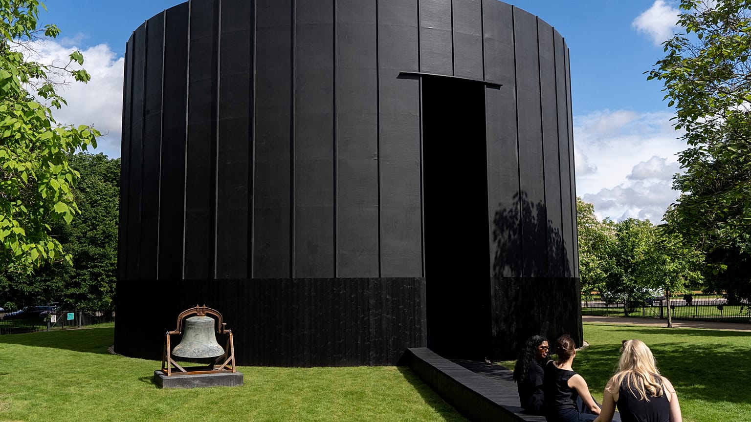 Theaster Gates has unveiled the cylindrical Black Chapel as this year's Serpentine Pavilion in London