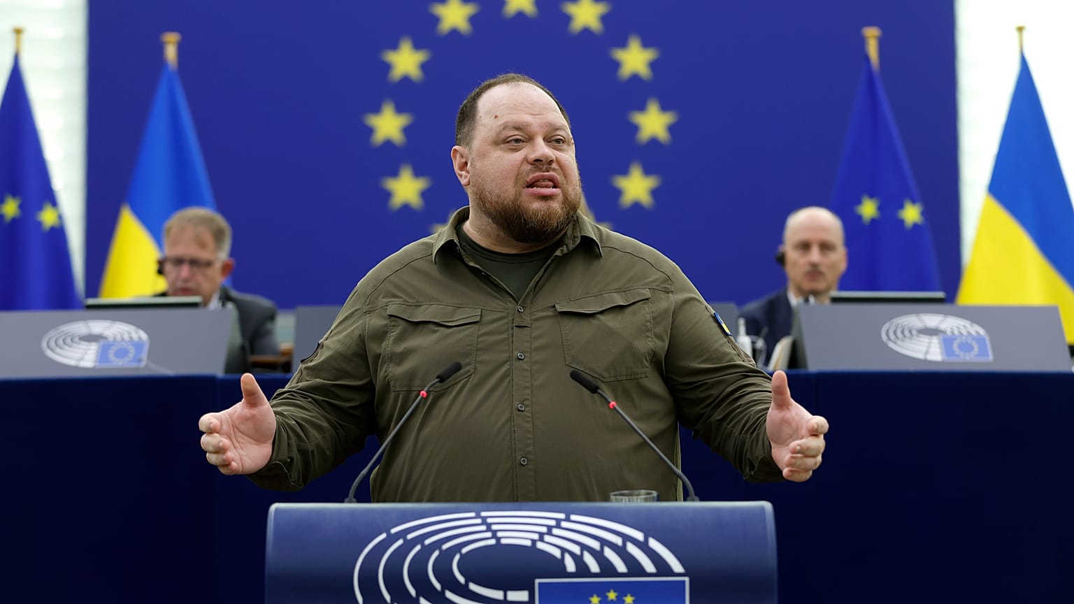 Il presidente del Parlamento ucraino, Ruslan Stefanchuk, nel suo discorso a Strasburgo