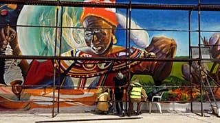 Un détail de la fresque murale de Cotonou