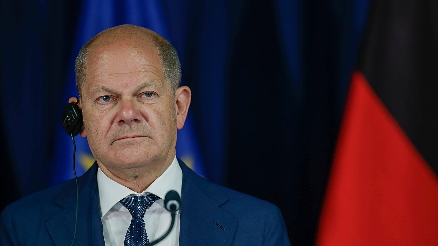 German Chancellor Olaf Scholz attends a press conference Pristina on 10 June 2022