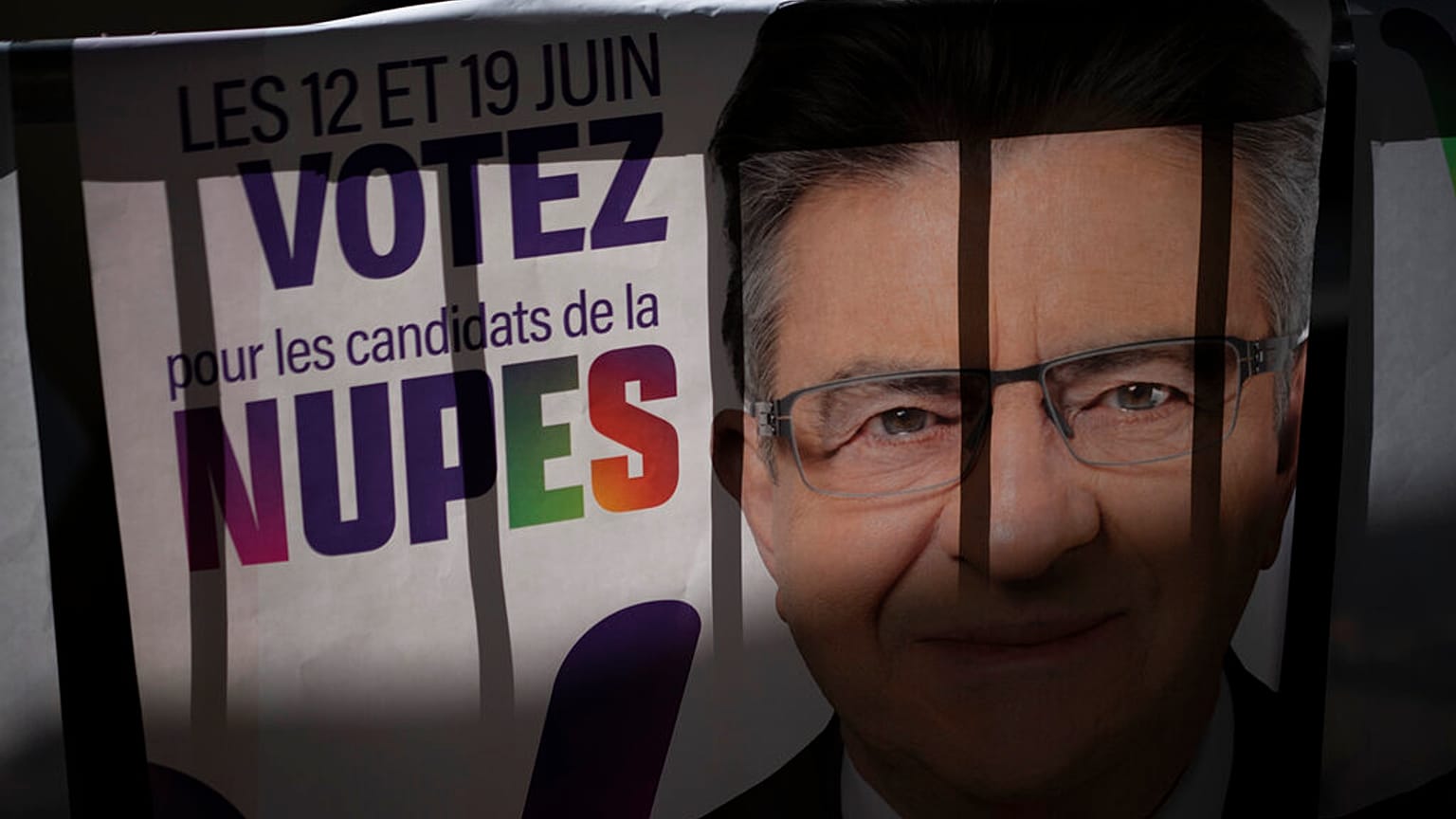 Wahlplakat des linken Bündnisses NUPES mit Jean-Luc Mélenchon