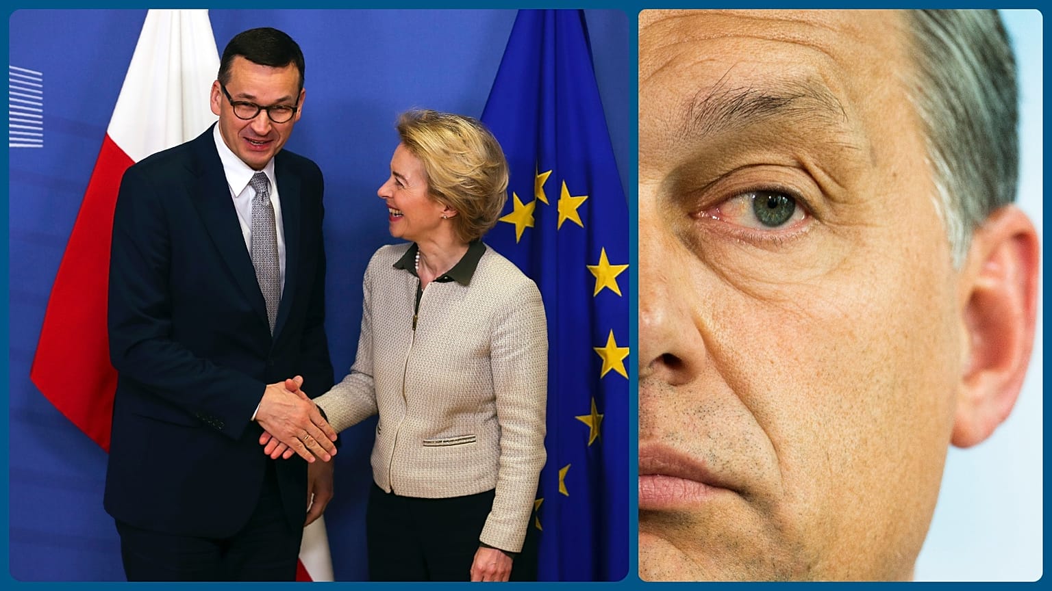 Mateusz Morawiecki és Ursula von der Leyen, 2020-ban; Orbán Viktor, 2012-ben