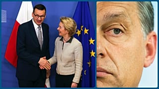 Mateusz Morawiecki és Ursula von der Leyen, 2020-ban; Orbán Viktor, 2012-ben