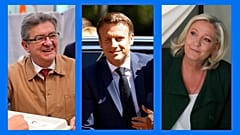 Jean-Luc Mélenchon (g.), Emmanuel Macron (centre) et Marine Le Pen (dr.), le 12 juin 2022