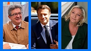 Jean-Luc Mélenchon (g.), Emmanuel Macron (centre) et Marine Le Pen (dr.), le 12 juin 2022