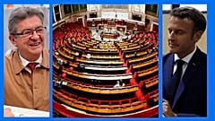 Jean-Luc Mélenchon (l.) und Emmanuel Macron (r.) am 12.06.2022 / Innenansicht der Nationalversammlung in Paris (Archiv) 