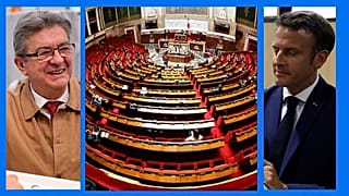 Jean-Luc Mélenchon (l.) und Emmanuel Macron (r.) am 12.06.2022 / Innenansicht der Nationalversammlung in Paris (Archiv) 
