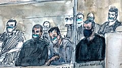 Mohamed Bakkali, Oussama Atar et Salah Abdeslam lors du réquisitoire du procès des attentats du 13 novembre 2015, à Paris, le vendredi 10 juin 2022.