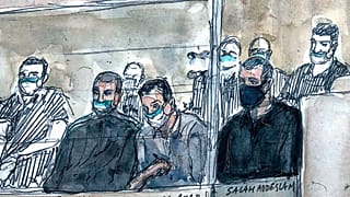 Mohamed Bakkali, Oussama Atar et Salah Abdeslam lors du réquisitoire du procès des attentats du 13 novembre 2015, à Paris, le vendredi 10 juin 2022.