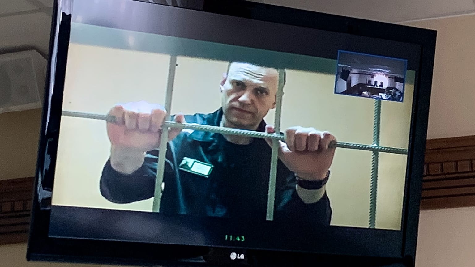 Alexei Navalny appeared via video link at Moscow City Court last month.