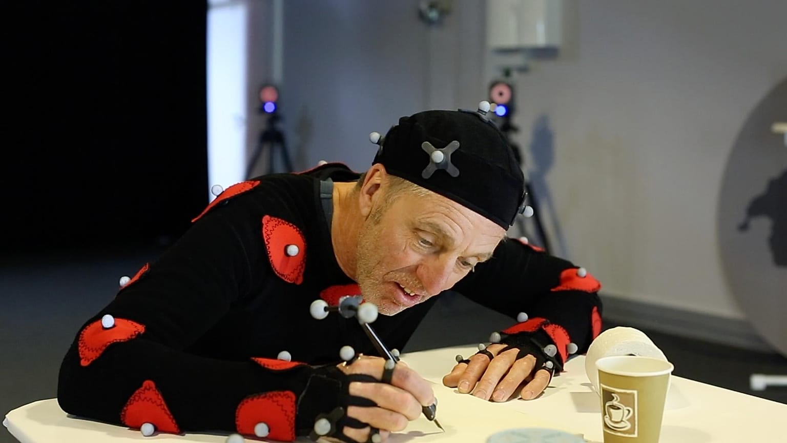 Artist Albert Oehlen is motion captured in the creation of his new artwork Basement Drawing