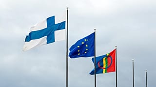 Finnish, EU and Sámi flags