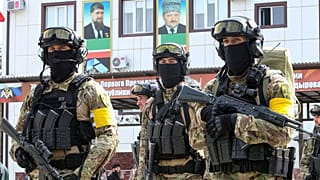 Armed Chechen special forces soldiers, pictured in Grozny, Russia.