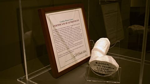 Plaster cast of the erect penis of legendary rock guitarist Jimi Hendrix.