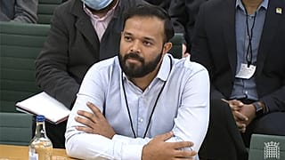 Former Yorkshire cricketer Azeem Rafiq testifying in front of a Digital, Culture, Media and Sport (DCMS) Committee in London on November 16, 2021.