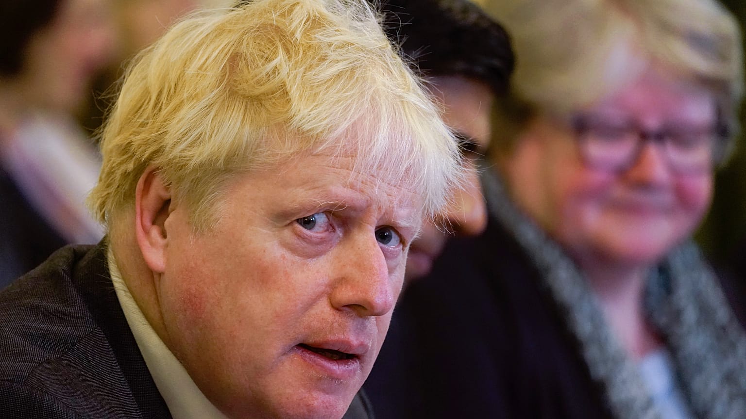 Britain's Prime Minister, Boris Johnson speaks during a Cabinet meeting at 10 Downing Street, in London, Tuesday, June 14, 2022. 