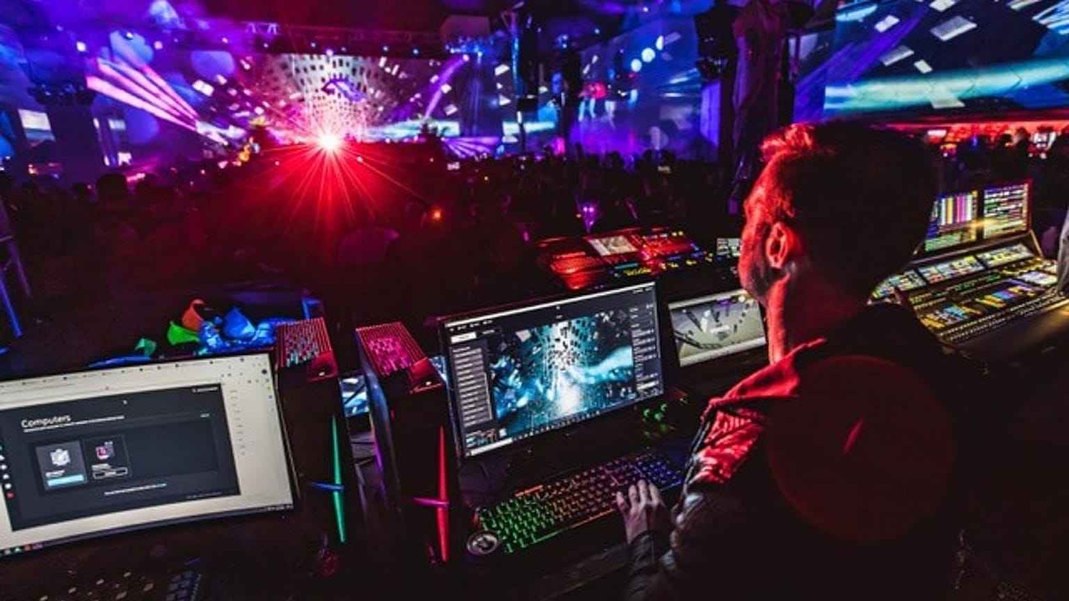 A technician alters the Volta software to create an XR piece that responds directly to the concert taking place