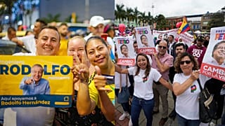 Simpatizantes de Rodolfo Hernández y Gustavo Petro en diferentes mítines en Colombia.